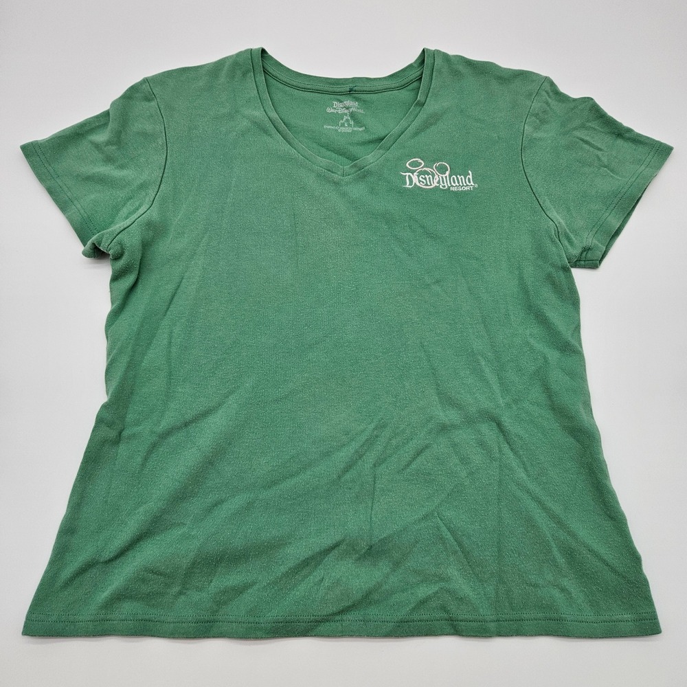 Disneyland Resort‎ Green V Neck T Shirt Top Embroidered Logo Women's Large
